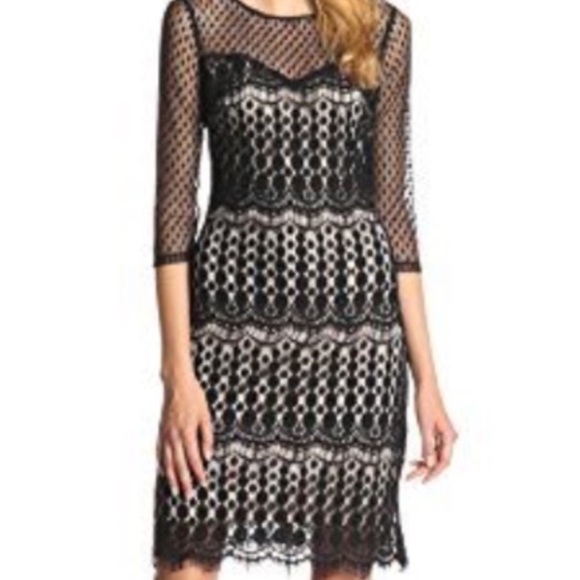 Sangria Lace Black Swiss Dot Contrast Dress 6 - Picture 1 of 8